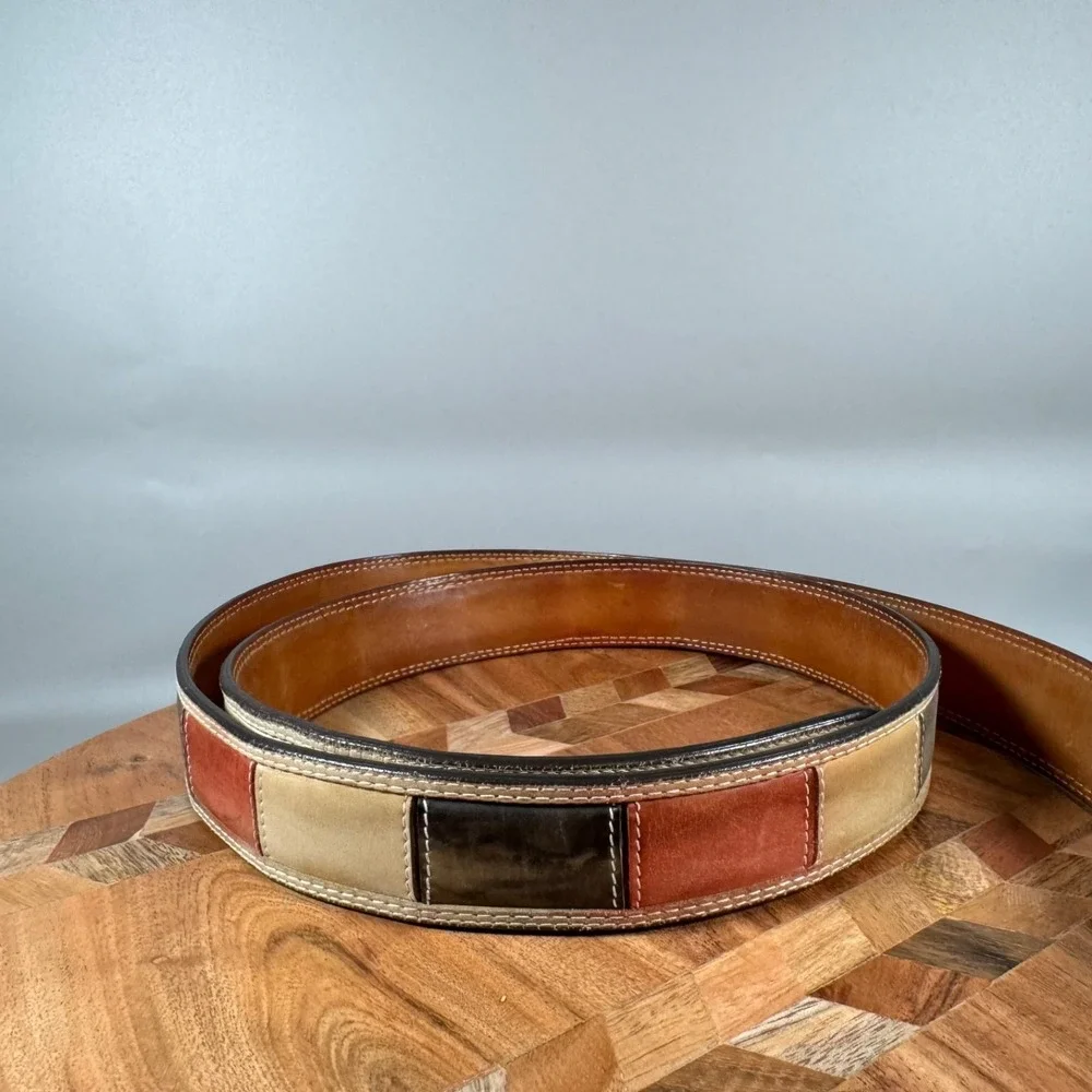 Maus‎ & Hoffman Leather Belt Size 44 Silver Brass Buckle Italy